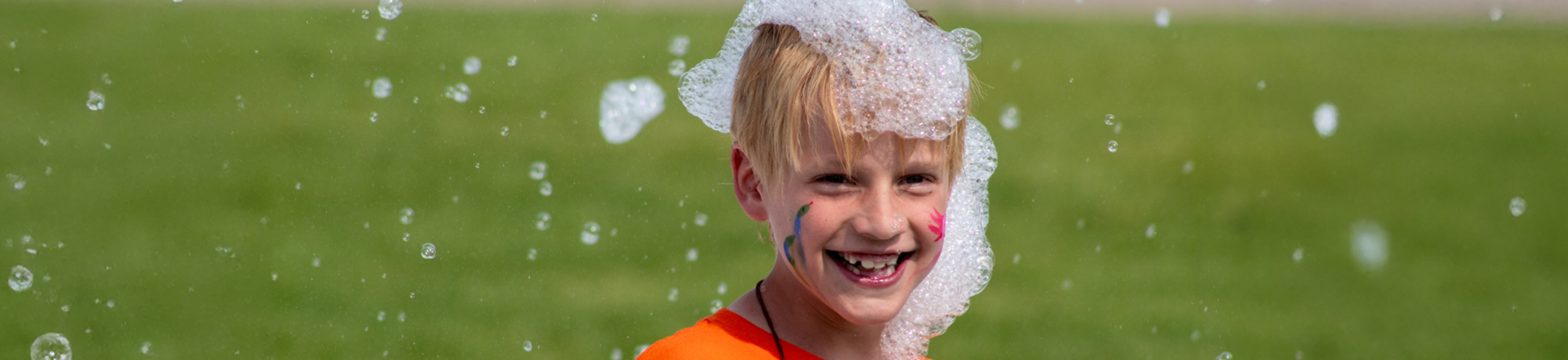 Camper covered in bubbles