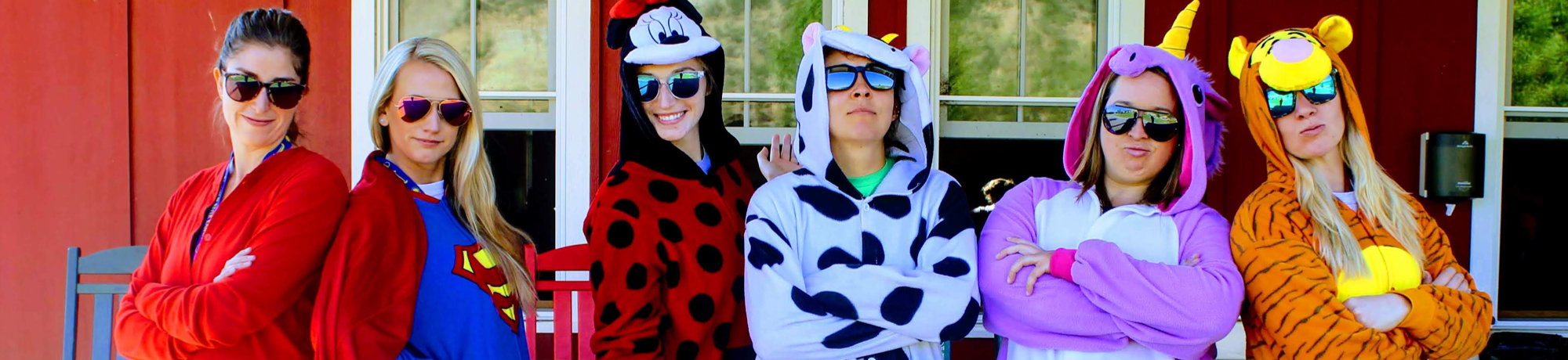 staff and volunteers posing in fun costumes
